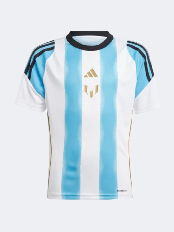 Casual T-Shirt for Men-Adidas Messi Kids Football T-Shirt White/Blue Burst