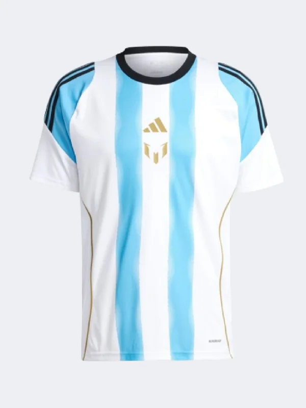 Hunting T-Shirt for Men-Adidas Messi Men Football T-Shirt White/Blue Burst