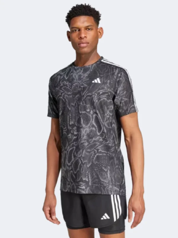 UV Protection T-Shirt for Women-Adidas Own The Run Excite Aop Men Running T-Shirt Black/White