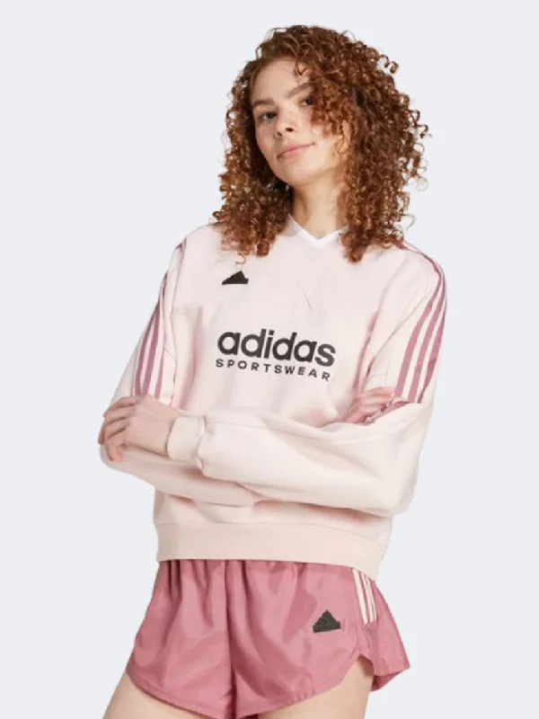 Long Sleeve Mother's Day Shirts-Adidas Tiro 3 Stripes Fleece Women sportswear Sweatshirt Sandy Pink