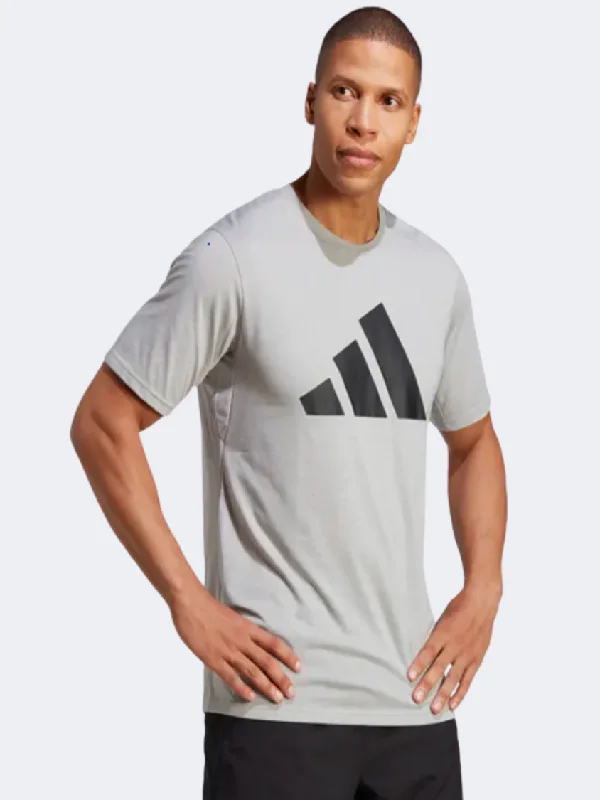 Quick Dry T-Shirt for Men-Adidas Train Essentials Feelready Logo Men Training T-Shirt Grey/Black