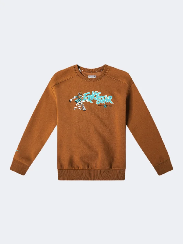 Long Sleeve Classic Shirts-Erke Kids-Boys Training Sweatshirt Saddle Brown