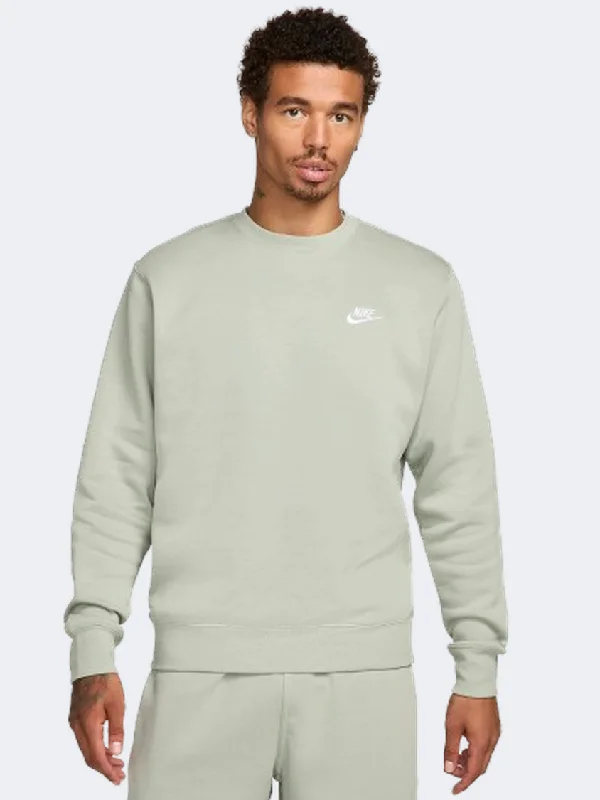 Long Sleeve Loose Fit Shirts-Nike Sportswear Club Fleece Men Lifestyle Sweatshirt Jade Horizon/White