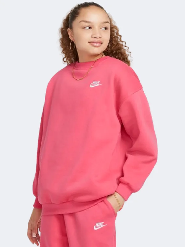 Long Sleeve Flannel Shirts-Nike Sportswear Club Fleece Oversized Girls Lifestyle Sweatshirt Aster Pink/White