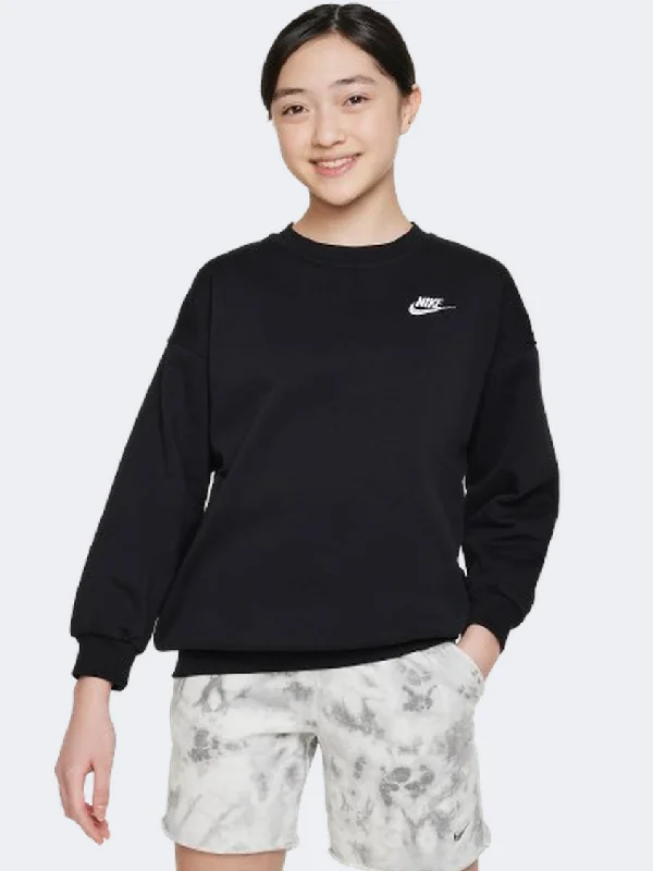 Long Sleeve Satin Shirts-Nike Sportswear Club Fleece Oversized Girls Lifestyle Sweatshirt Black/White