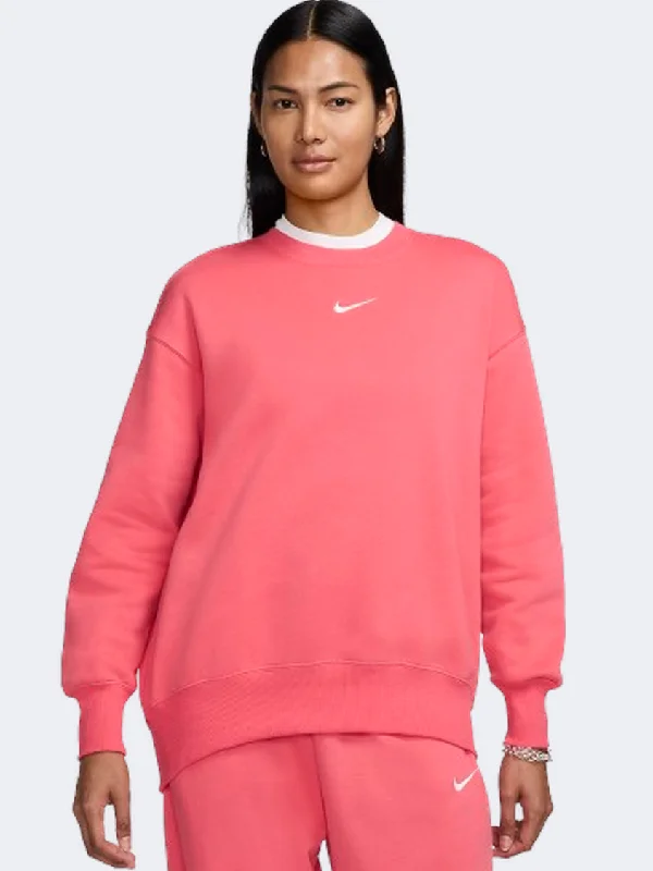 Long Sleeve Retro Shirts-Nike Sportswear Phoenix Fleece Women Lifestyle Sweatshirt Aster Pink/Sail