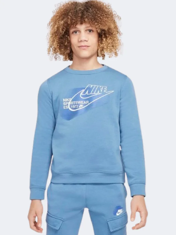 Long Sleeve Business Casual Shirts-Nike Sportswear Standard Issue Boys Lifestyle Sweatshirt Aegean Storm