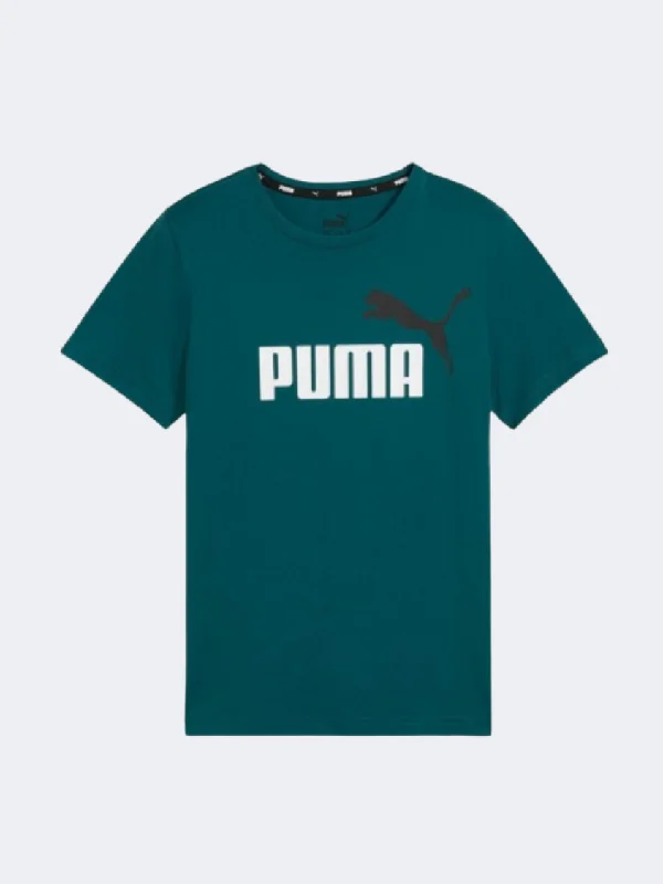 Work T-Shirt for Men-Puma Essential Plus 2 Logo Boys Lifestyle T-Shirt Cold Green