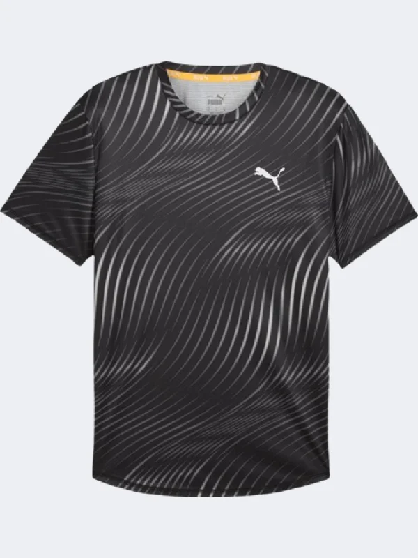 Holiday T-Shirt for Men-Puma Run Favorite Aop Men Running T-Shirt Black Printed