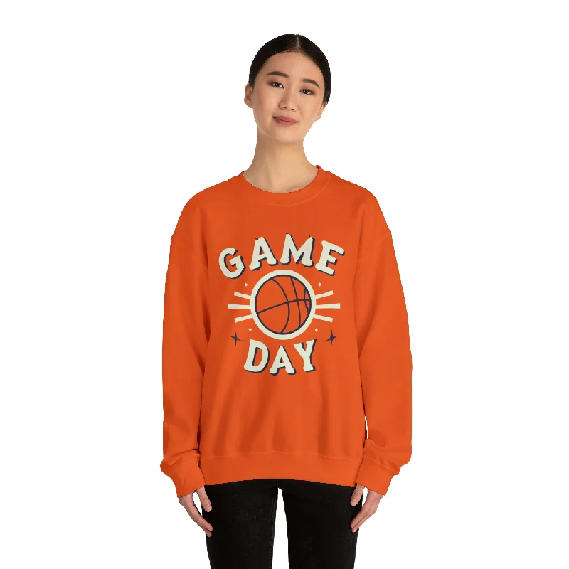 Long Sleeve Couples Shirts-Retro B-Ball Shine - Basketball Game Day Celebration Old School - Unisex Heavy Blend™ Crewneck Sweatshirt