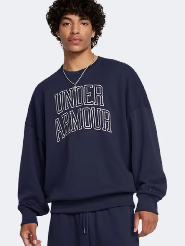 Long Sleeve Corduroy Shirts-Under Armour Icon Heavyweight Terry Oversized Men Lifestyle Sweatshirt Navy/Summit White