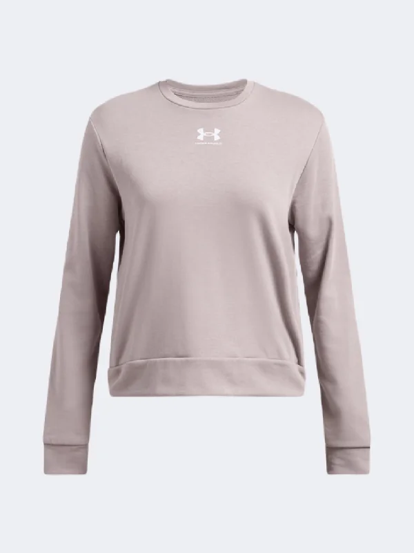 Long Sleeve Checkered Shirts-Under Armour Rival Terry Women Lifestyle Sweatshirt Tetra Grey/White