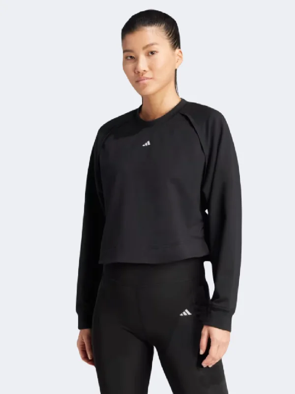 Long Sleeve Pullover Sweatshirts-Adidas Power Cover Up Women Training Sweatshirt Black/White