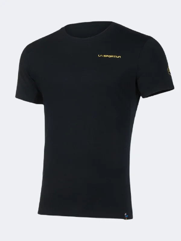 Military T-Shirt for Men-La Sportiva Back Logo Men Climbing T-Shirt Black/Yellow