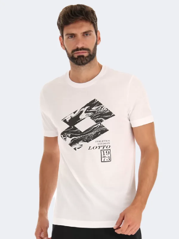 Crew Neck T-Shirt for Men-Lotto Tea Losanga V Men Lifestyle T-Shirt Bright White