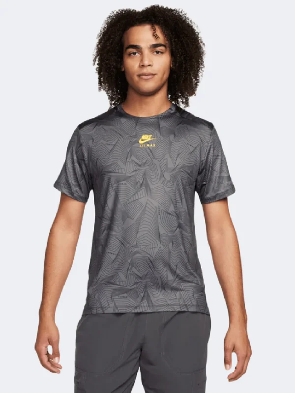 Work T-Shirt for Women-Nike Sportswear Air Max Men Lifestyle T-Shirt Grey/Opti Yellow