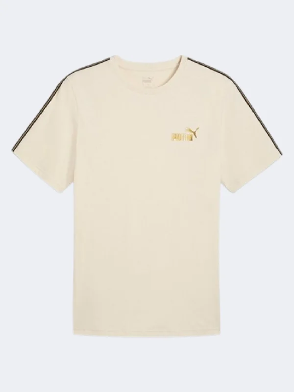 Custom T-Shirt for Men-Puma Essential Tape Minimal Men Lifestyle T-Shirt Alpine Snow/Gold