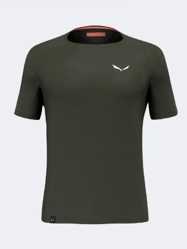 Minimalist T-Shirt for Women-Salewa Pedroc Ptc Delta Men Hiking T-Shirt Green Dark Olive