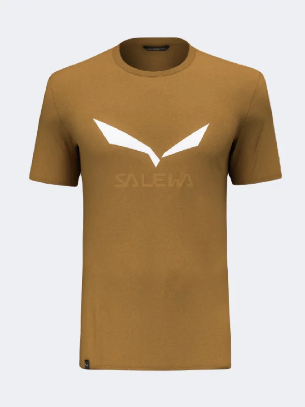 Winter T-Shirt for Women-Salewa Solidlogo Dry Men Hiking T-Shirt Beige Golden Brown