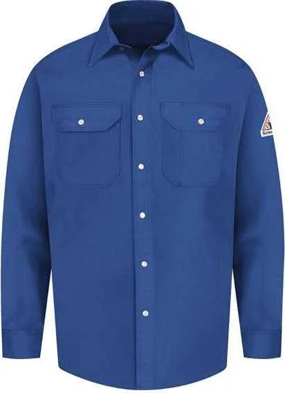 Satin Button Down Shirts for Women-Bulwark SES2L Snap-Front Uniform Shirt - EXCEL FR Long Sizes - Royal Blue