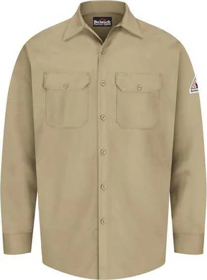 Solid Color Button Down Shirts for Women-Bulwark SEW2 Flame Resistant Excel Work Shirt - Khaki