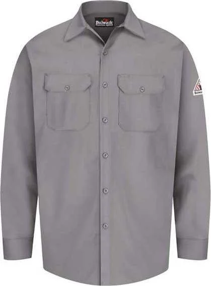 Handmade Button Down Shirts for Women-Bulwark SEW2L Flame Resistant Excel Work Shirt Long Sizes - Silver Gray