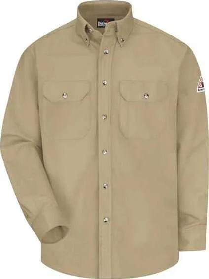 ...Bulwark SLU2L Dress Uniform Shirt - Excel FR ComforTouch - 7 oz. - Long Sizes - Khaki