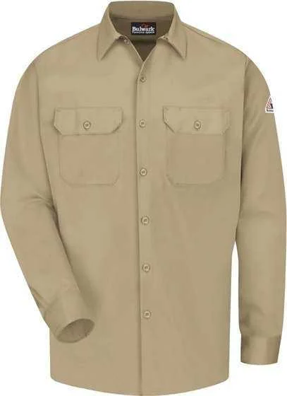 Budget Button Down Shirts for Women-Bulwark SLW2 Work Shirt - EXCEL FR ComforTouch - Khaki