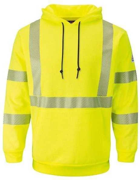 Silk Button Down Shirts for Men-Bulwark SMH4 Hi-Visibility Pullover Hooded Fleece Sweatshirt - HV-Fluorescent Yellow Green