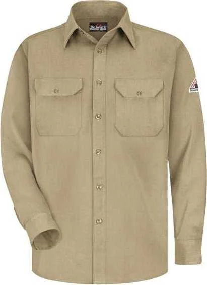 Patchwork Button Down Shirts for Men-Bulwark SMU4L Dress Uniform Shirt - Long Sizes - Khaki