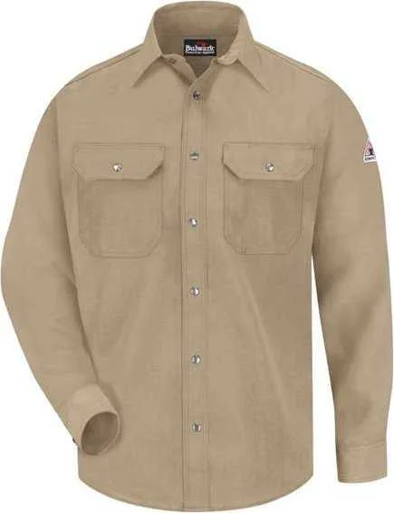 Hawaiian Button Down Shirts for Men-Bulwark SNS2 Snap-Front Uniform Shirt - Nomex IIIA - 4.5 oz. - Tan