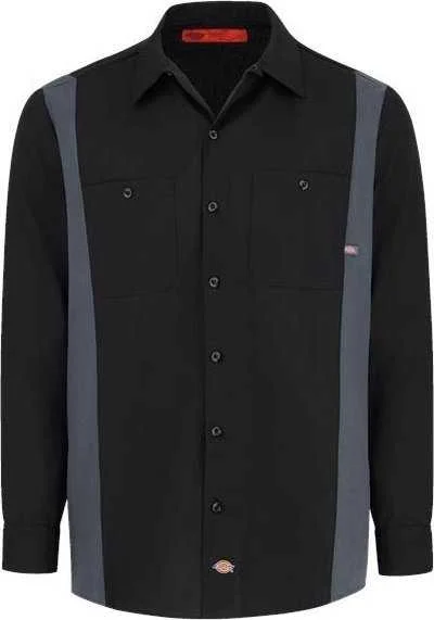 Plaid Button Down Shirts for Men-Dickies 5524L Industrial Colorblocked Long Sleeve Shirt - Long Sizes - Black Dark Charcoal