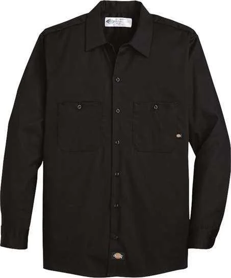 Loose Fit Button Down Shirts for Women-Dickies L307 Industrial Cotton Long Sleeve Work Shirt - Black