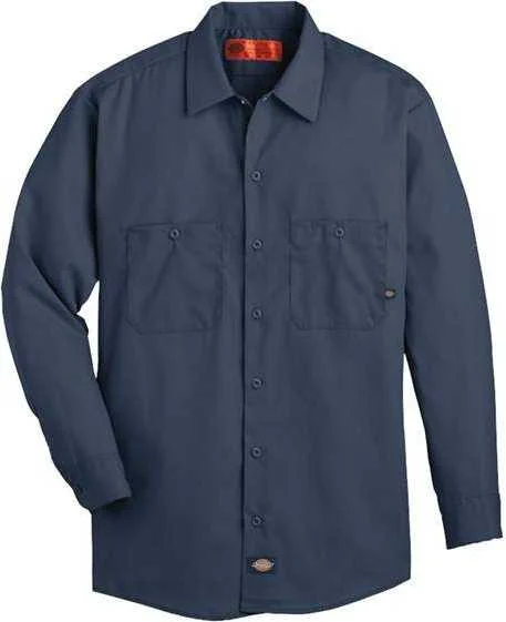 Personalized Button Down Shirts for Men-Dickies L535L Industrial Long Sleeve Work Shirt - Long Sizes - Dark Navy