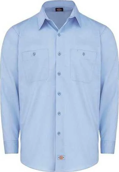 Corduroy Button Down Shirts for Women-Dickies LL51L Industrial Worktech Ventilated Long Sleeve Work Shirt - Long Sizes - Light Blue