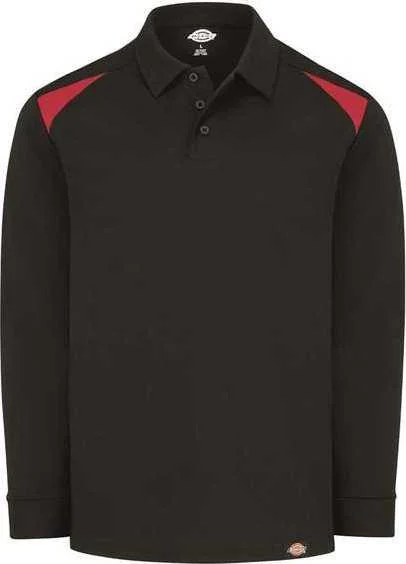 Corduroy Button Down Shirts for Men-Dickies LL66 Team Performance Long Sleeve Shirt - Black English Red