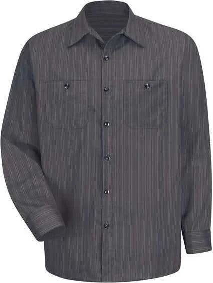 Floral Button Down Shirts for Men-Red Kap SP10 Premium Long Sleeve Work Shirt - Charcoal Blue White Stripe