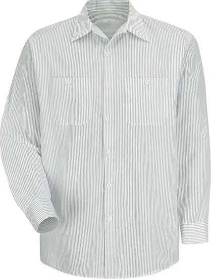 Designer Button Down Shirts for Women-Red Kap SP10 Premium Long Sleeve Work Shirt - GW-White Green Stripe