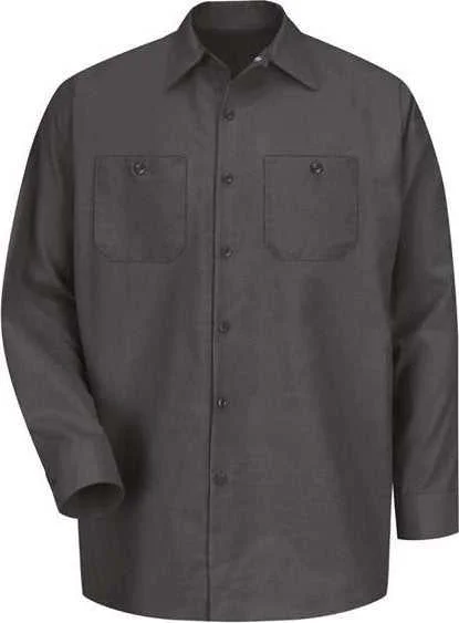 Casual Button Down Shirts for Women-Red Kap SP14 Industrial Long Sleeve Work Shirt - Charcoal