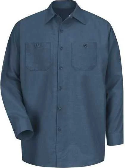 Date Night Button Down Shirts for Men-Red Kap SP14 Industrial Long Sleeve Work Shirt - Dark Blue