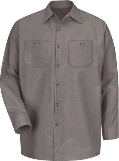 Custom Button Down Shirts for Women-Red Kap SP14 Industrial Long Sleeve Work Shirt - Gray