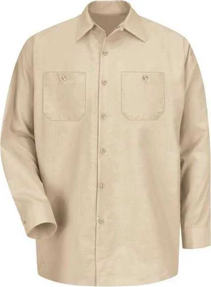 Casual Button Down Shirts for Men-Red Kap SP14 Industrial Long Sleeve Work Shirt - Light Tan