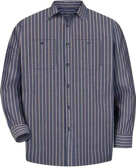 Red Kap SP14 Industrial Long Sleeve Work Shirt - Navy Khaki Stripe