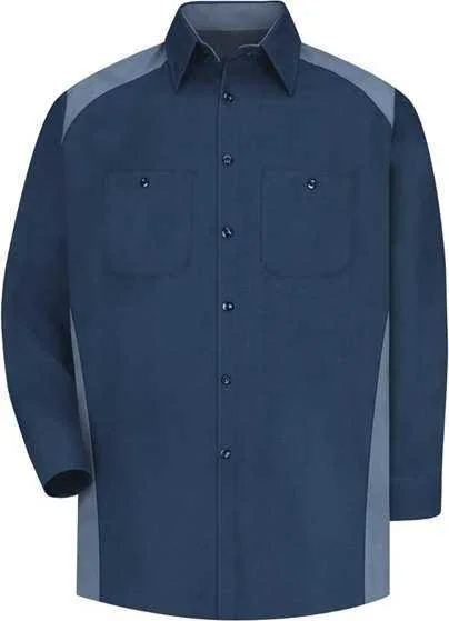 Solid Color Button Down Shirts for Men-Red Kap SP18L Long Sleeve Motorsports Shirt - Long Sizes - Navy Postman Blue