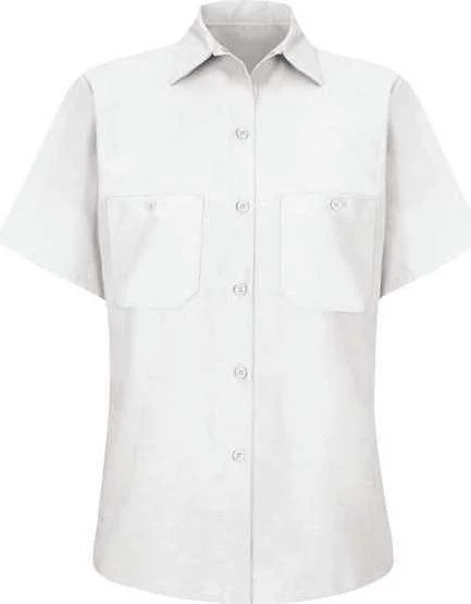 Regular Fit Button Down Shirts for Women-Red Kap SP23 Women's Industrial Work Shirt - White