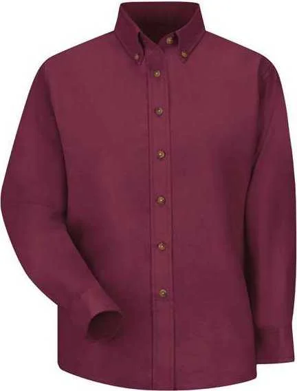 Office Wear Button Down Shirts for Men-Red Kap SP91 Women's Long Sleeve Poplin Dress Shirt - Burgundy