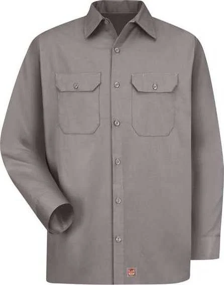 Loose Fit Button Down Shirts for Men-Red Kap ST52 Utility Long Sleeve Work Shirt - Silver Gray