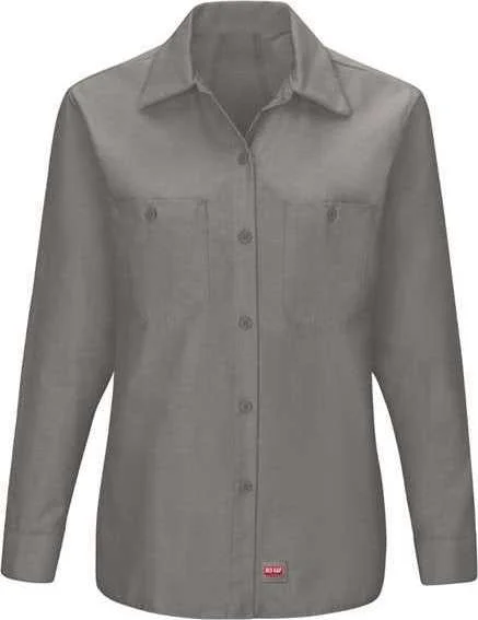 Slim Fit Button Down Shirts for Men-Red Kap SX11 Women's Long Sleeve Mimix Work Shirt - Gray