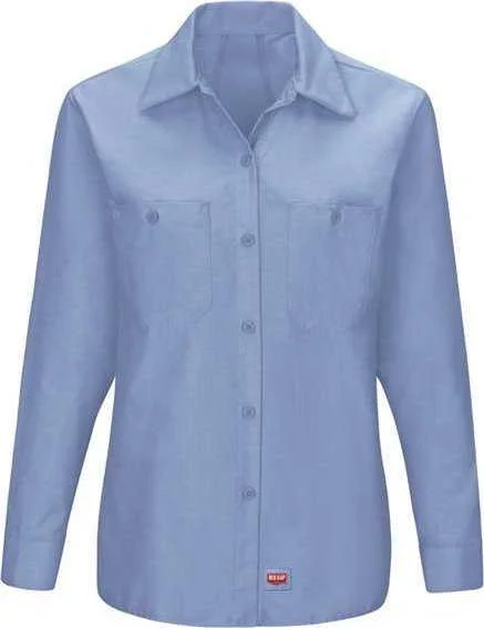 Vintage Button Down Shirts for Women-Red Kap SX11 Women's Long Sleeve Mimix Work Shirt - Light Blue