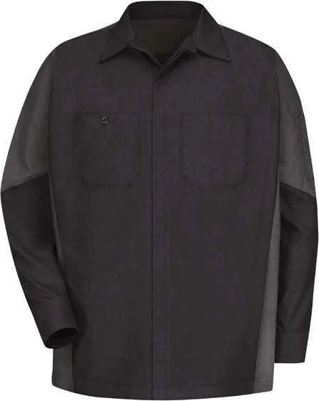 Graphic Button Down Shirts for Men-Red Kap SY10 Long Sleeve Automotive Crew Shirt - Black Charcoal